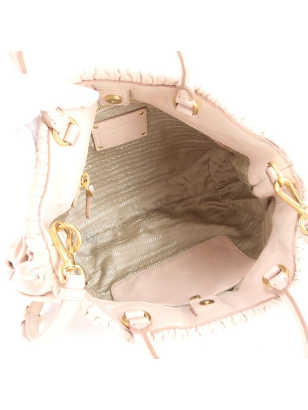 ★SOLD★ Prada Gather Leather 2-Way Shoulder Bag Crossbody Hand Tote Gold - Picture 7 of 8